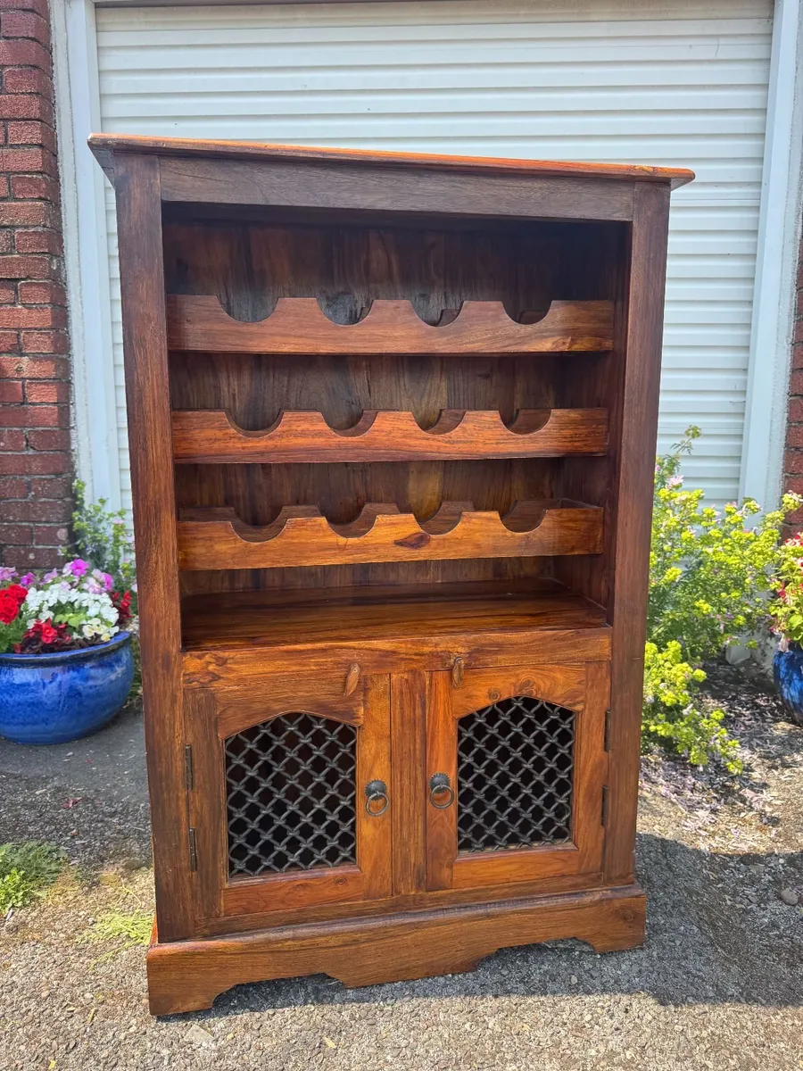 Stunning Solid Sheesham Wood Wine Rack Cabinet – I - Image 1
