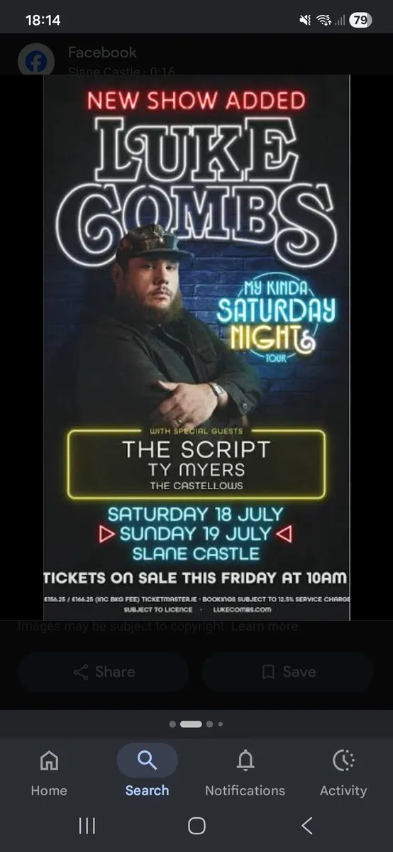 2x Luke Combs tickets Sunday night Slane