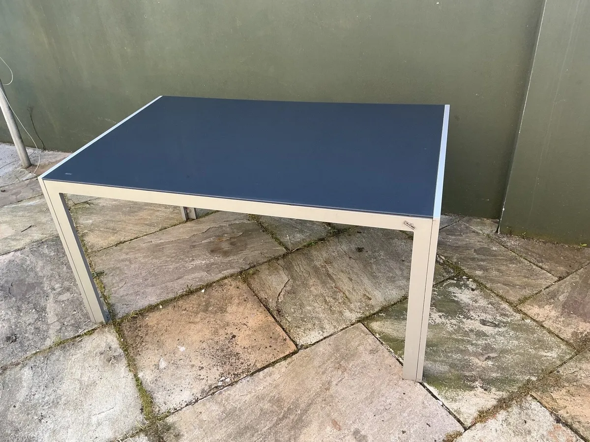 Glass top aluminium frame garden table - Image 1