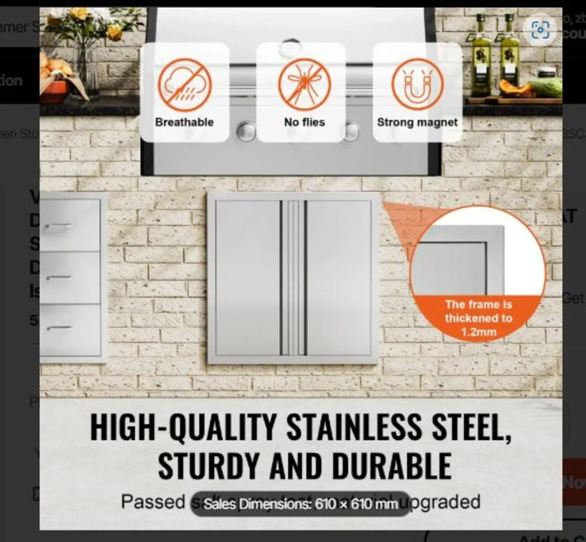 BBQ Access Door 610x610 mm Stainless Steel - Image 3