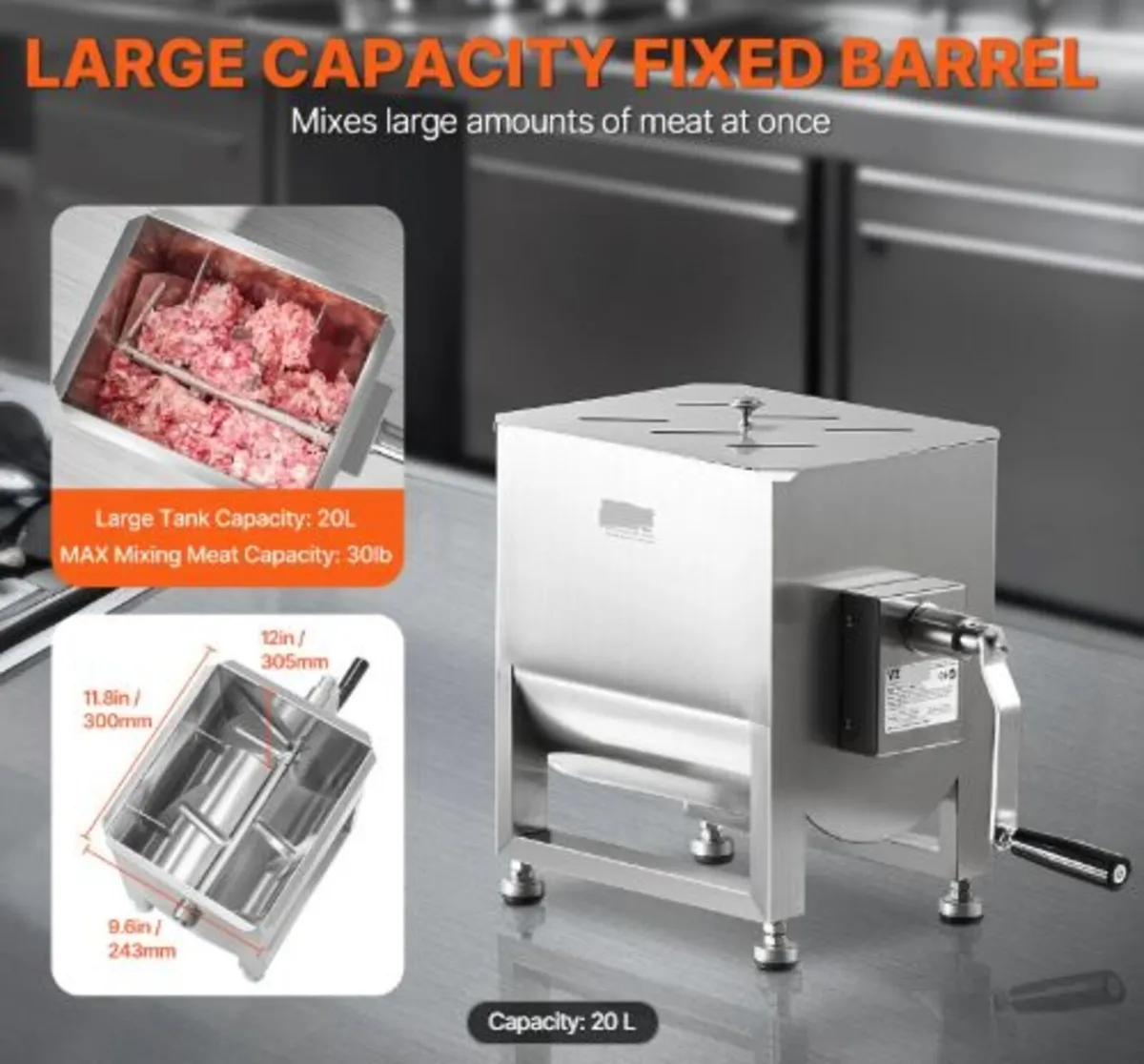 Manual Meat Mixer, 30L Fixed Tank Meat Processing - Image 4