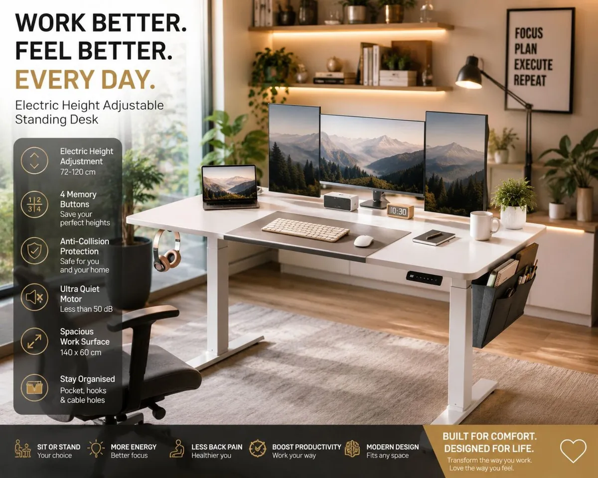 Height-adjustable electric desk 140CM - Image 1