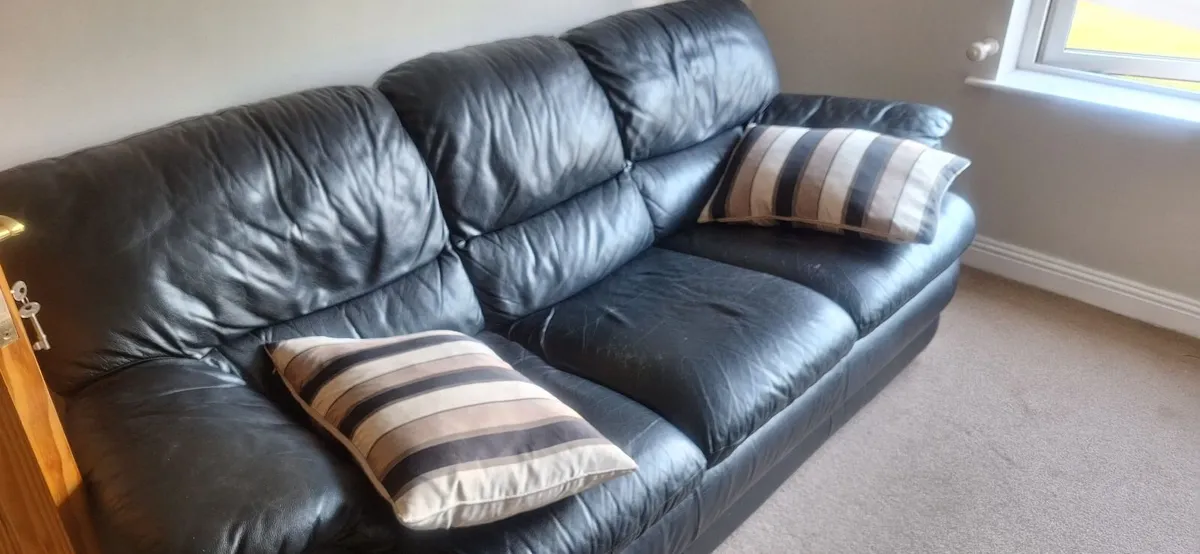 3 seater and 2 seater leather black sofa for sale - Image 1