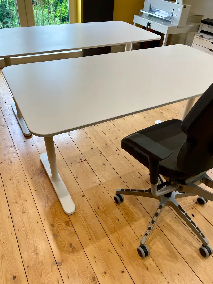 2 x IKEA 160 x80cm adjustable office desks - Image 1