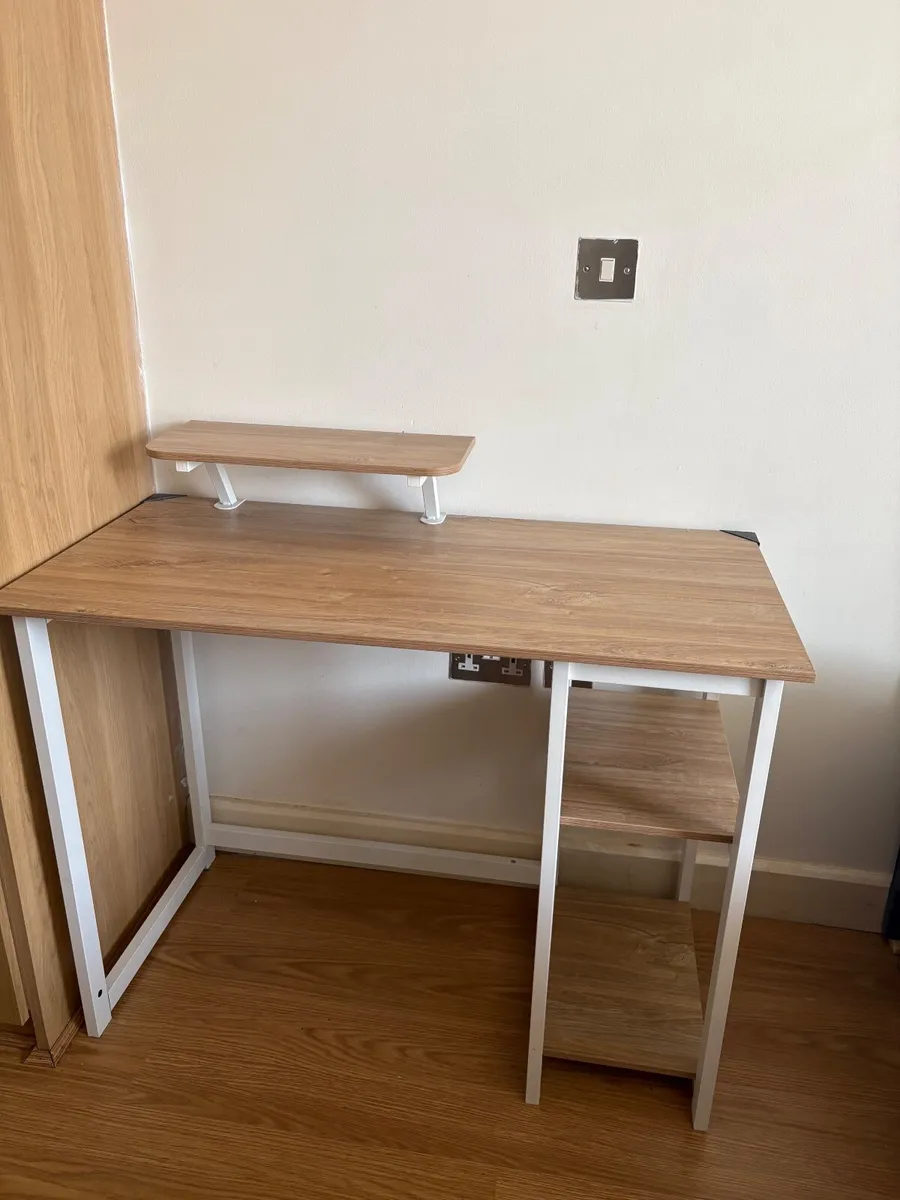 Modern Study Desk with Shelves | Like New | Solid - Image 1