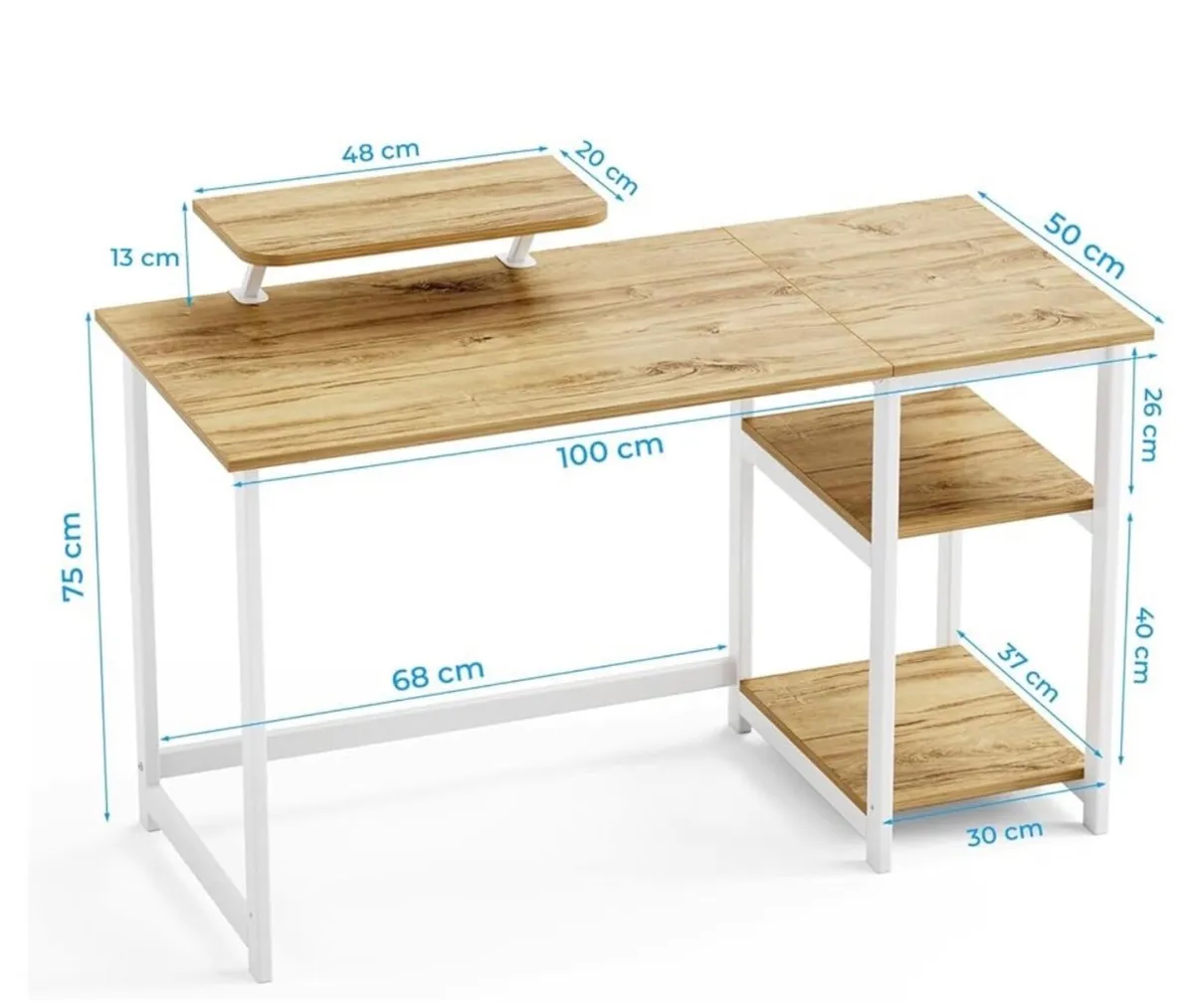 Modern Study Desk with Shelves | Like New | Solid - Image 2