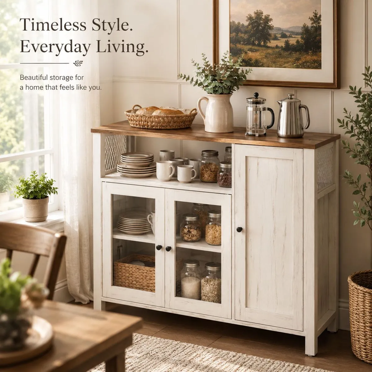Industrial Storage Cabinet With Glass Doors Rustic - Image 1