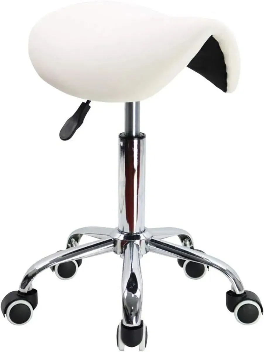 Saddle Stool PU Leather Swivel Chair with Wheels - Image 2