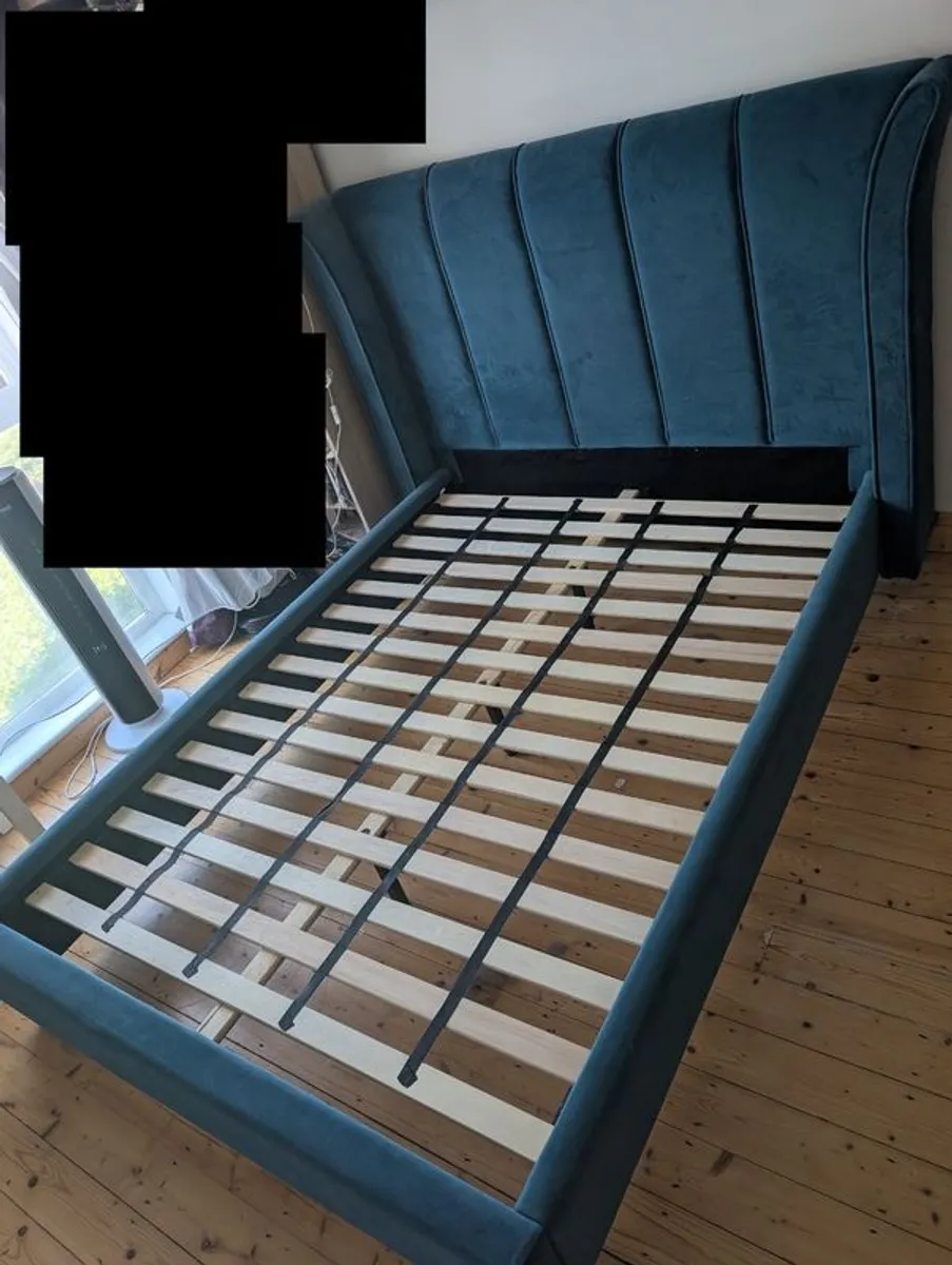 Cloudy Teal Velvet Double 4'6 Bed Frame - Image 2