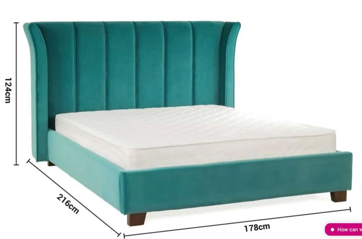 Cloudy Teal Velvet Double 4'6 Bed Frame - Image 3