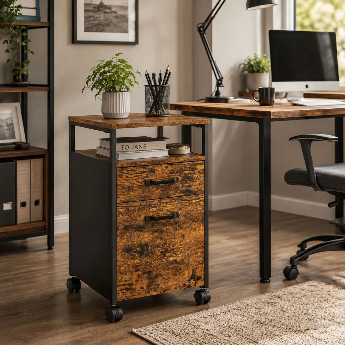 Industrial Mobile Filing Cabinet with Drawers & Ha - Image 1