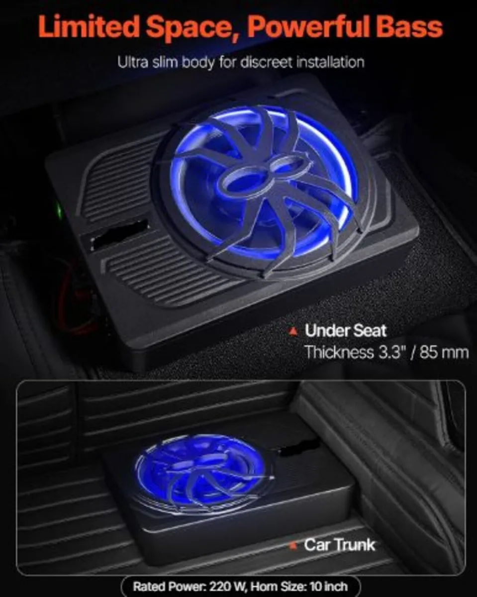10" 440W Underseat Car Subwoofer, Slim Powered Car - Image 4