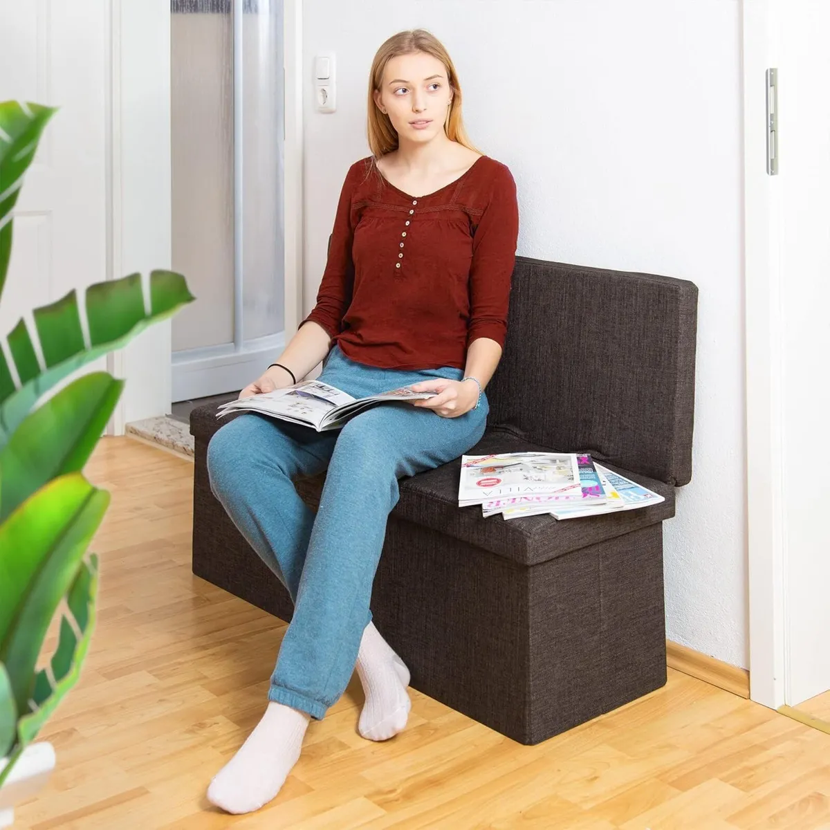 Folding Xl Storage Ottoman with Seat Back 73 - Image 2