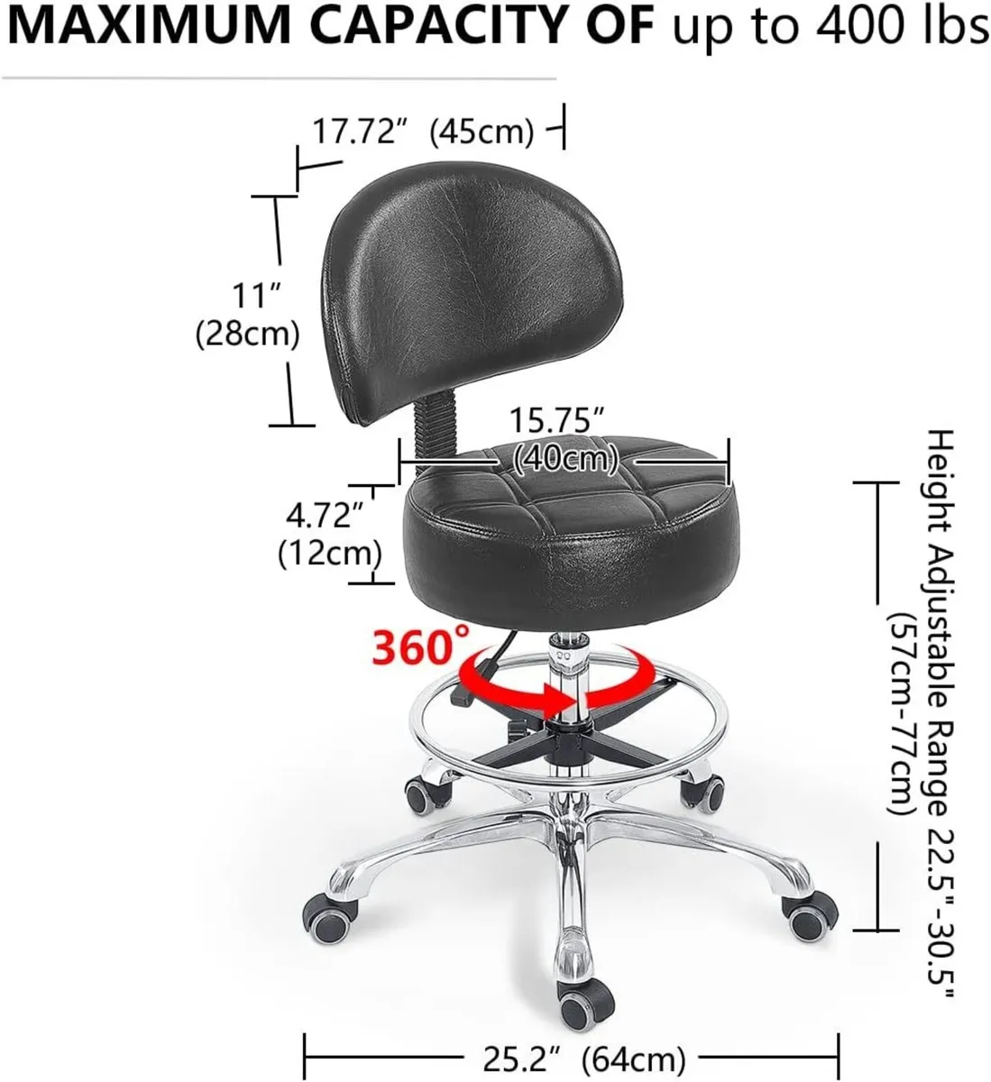 Grace Height Adjustable Rolling Swivel Stool - Image 3