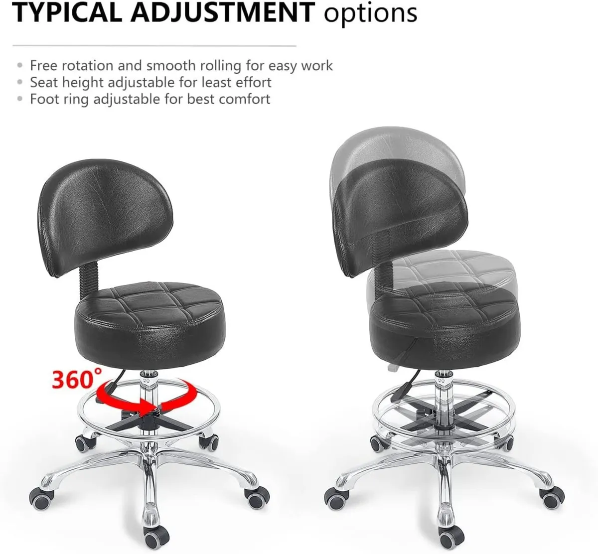 Grace Height Adjustable Rolling Swivel Stool - Image 4