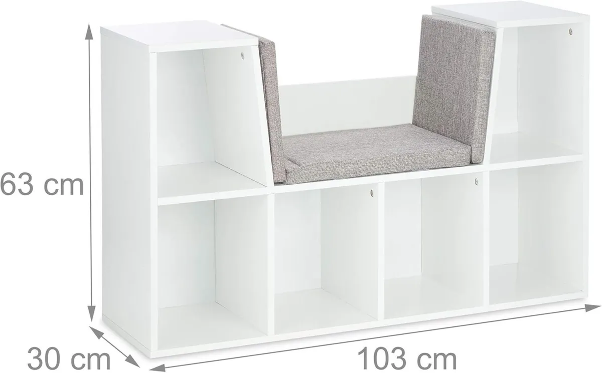 Relaxdays Bookcase with Seat Cushion Book Shelf 6 - Image 3