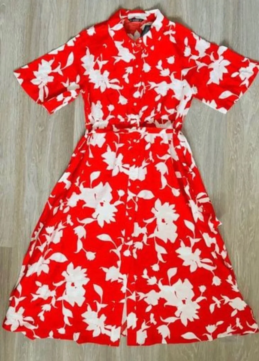 NEW ladies Red & white floral print dress: size 14 - Image 2