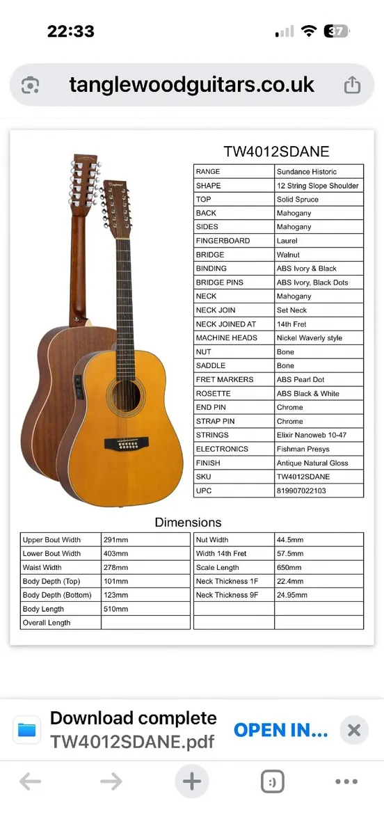 Tanglewood Sundance Historic 12 string - Image 2