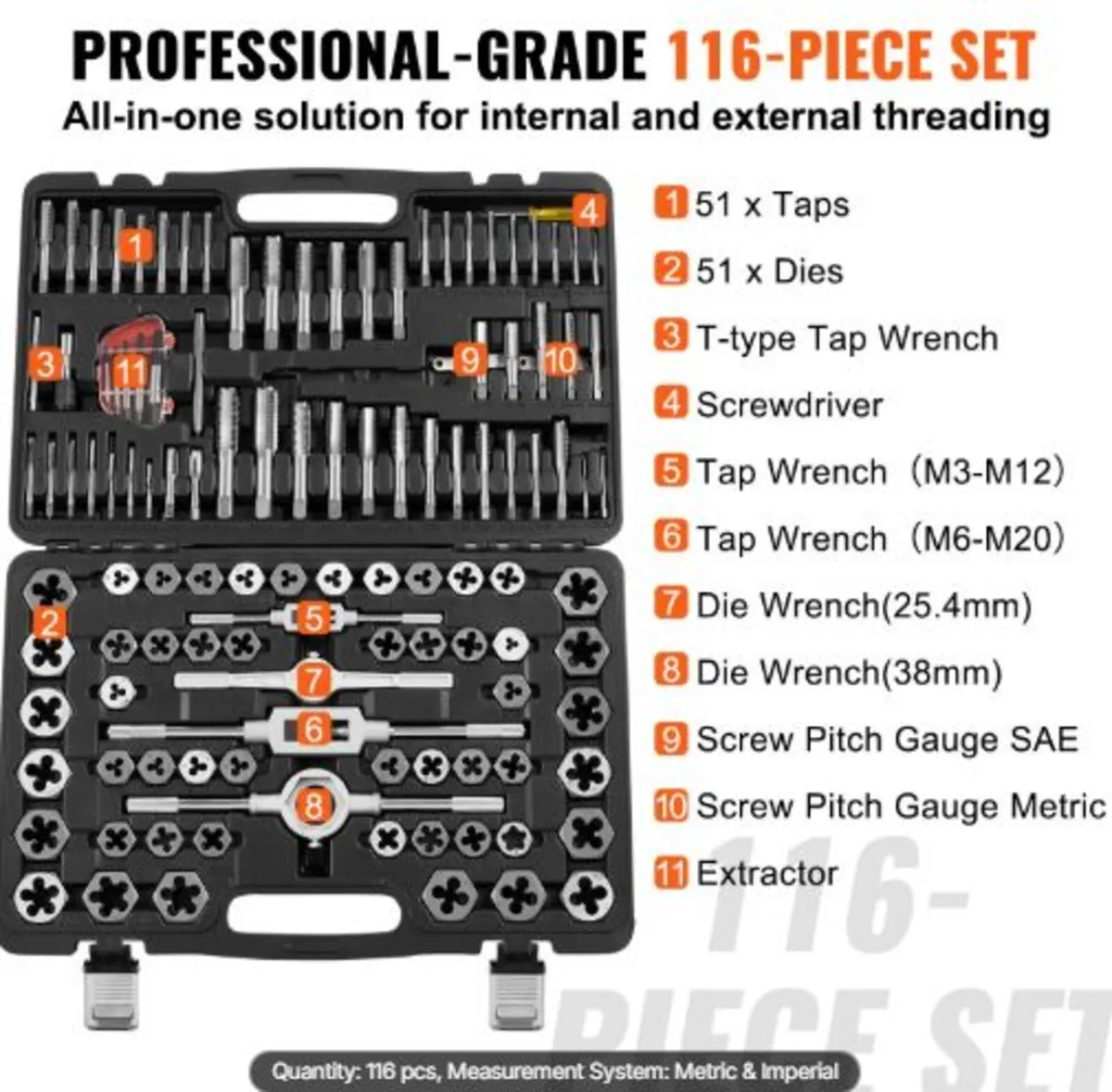 Tap and Die Set, 116-Piece Include Metric and SAE - Image 4