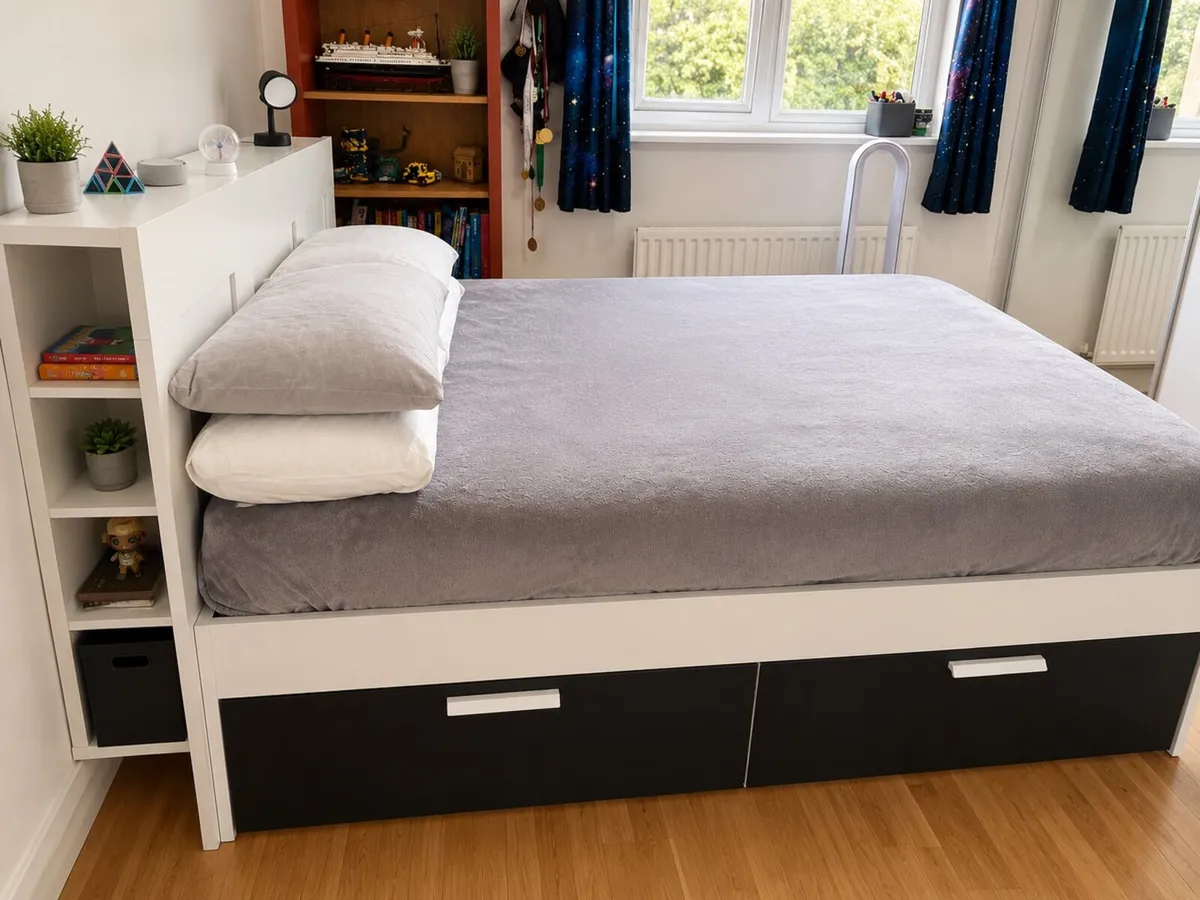 Double bed, storage headboard & mattress - Image 1