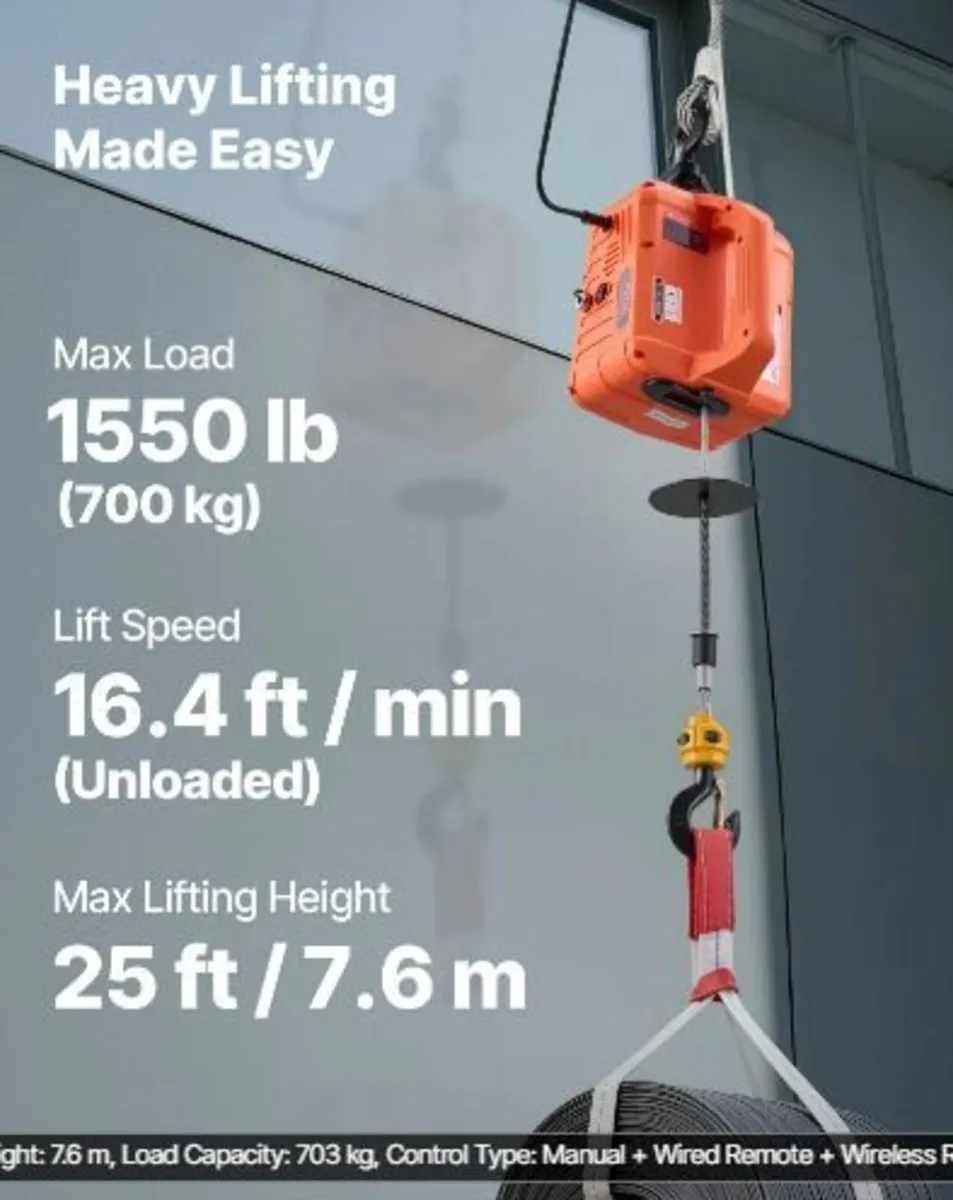 3-in-1 Electric Hoist Winch, 700 kg Capacity - Image 2