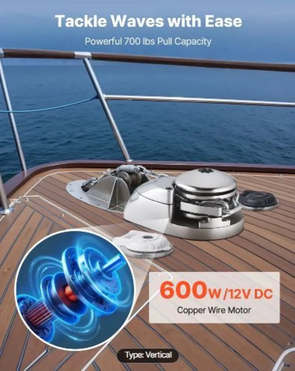 Vertical Fishing Windlass, 12V DC 600W - Image 2