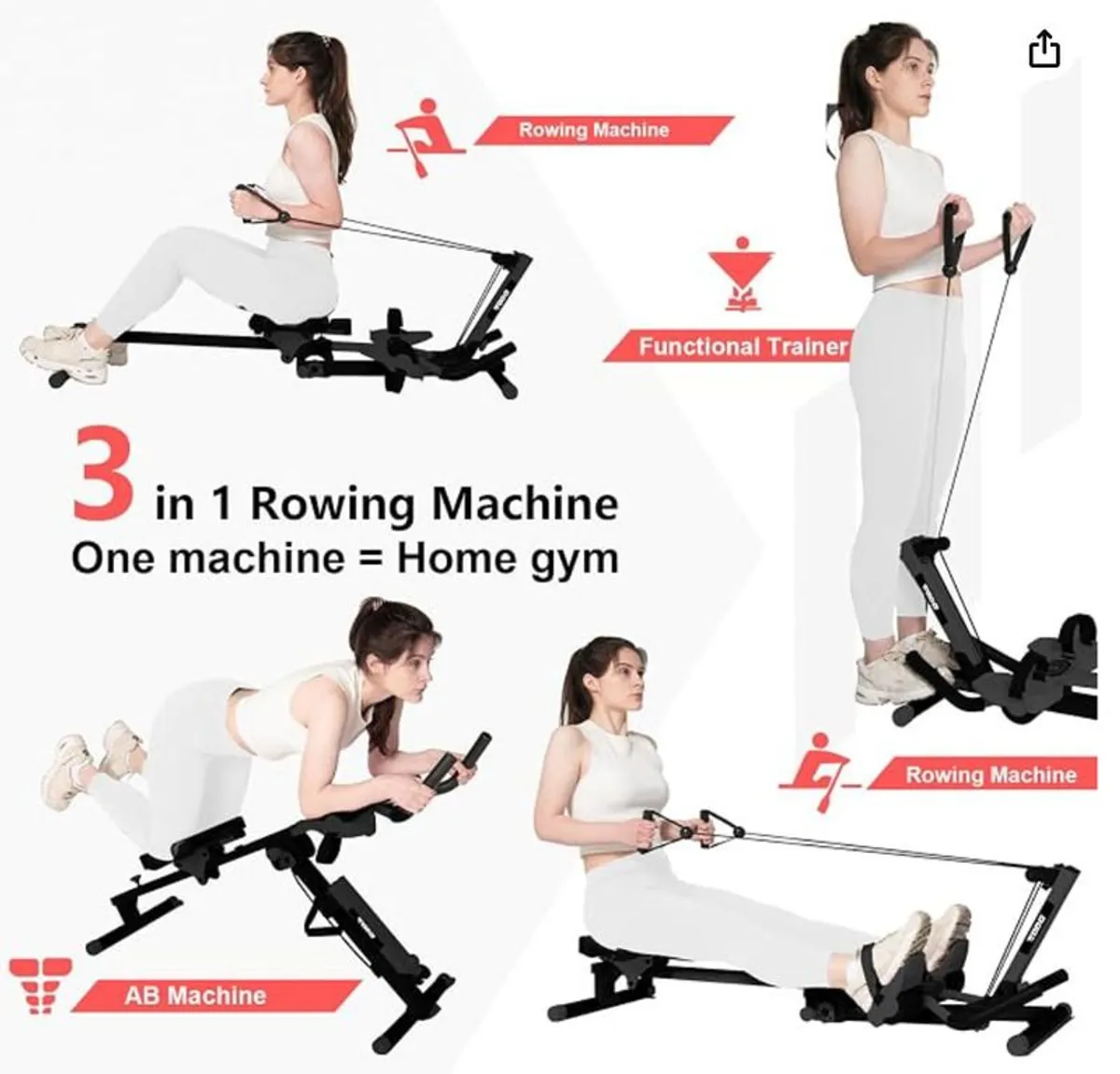 Rowing Machine, Ab Workout, Biceps Curls 3 in 1 - Image 1
