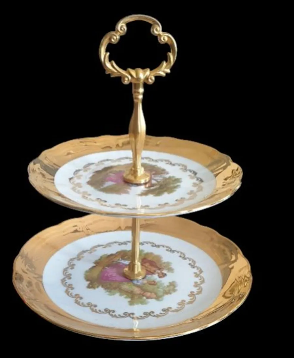 Vintage Wunsiedel Bavaria 24k Gold 2-T Cake Stand - Image 3