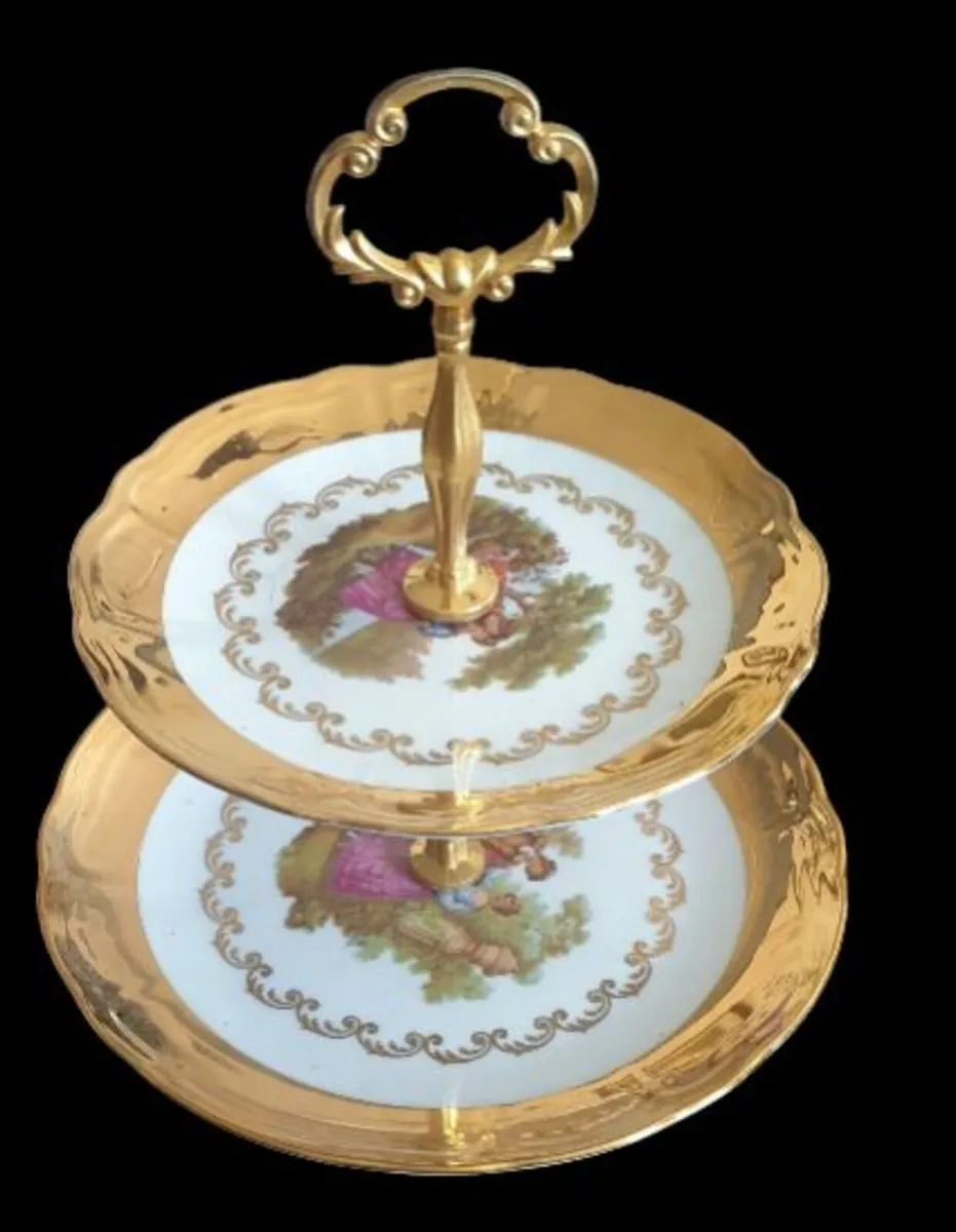 Vintage Wunsiedel Bavaria 24k Gold 2-T Cake Stand - Image 4