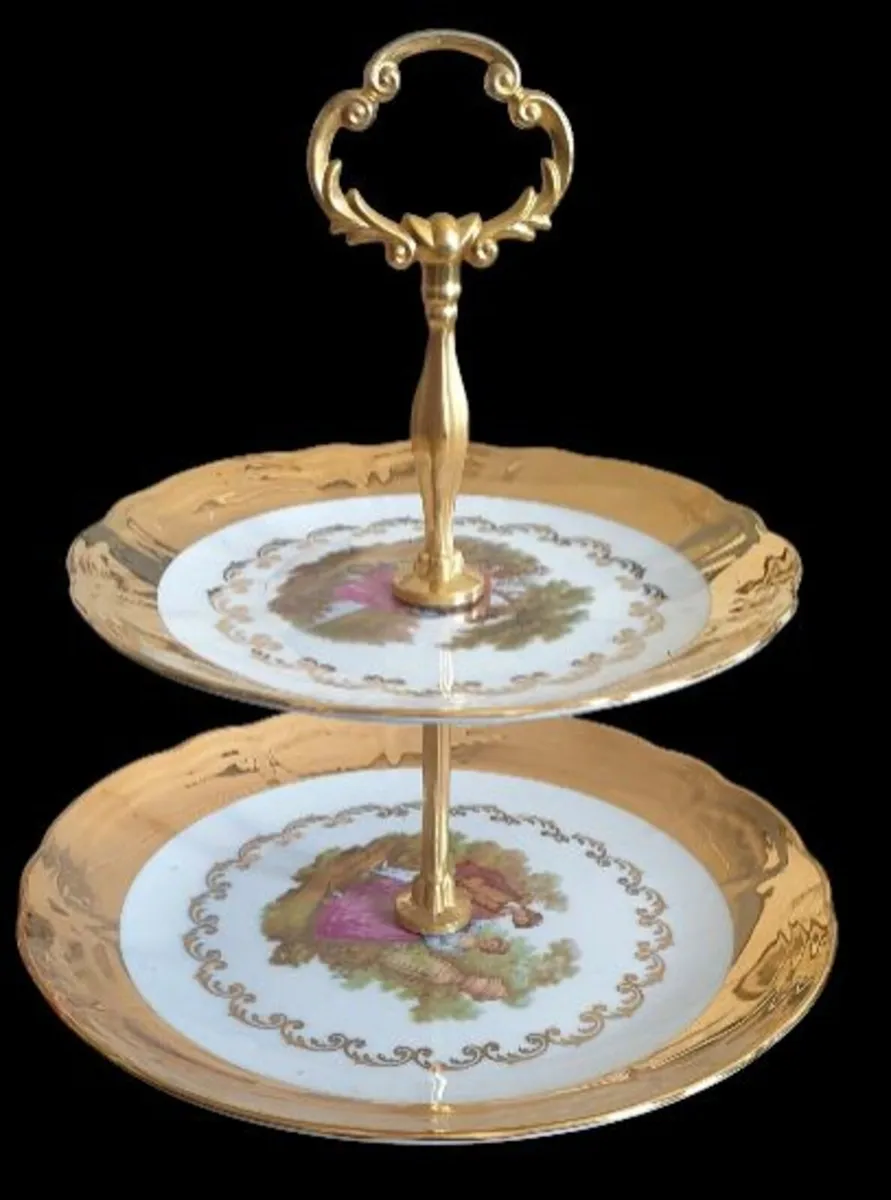 Vintage Wunsiedel Bavaria 24k Gold 2-T Cake Stand - Image 2