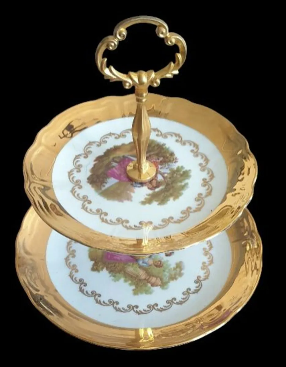Vintage Wunsiedel Bavaria 24k Gold 2-T Cake Stand - Image 1