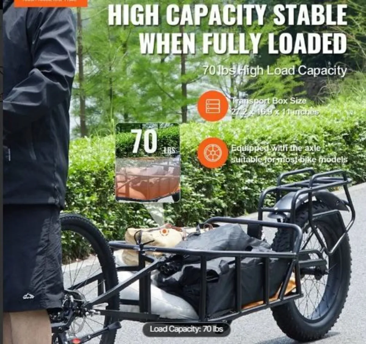 Bike Cargo Trailer, 70 lbs Load Capacity - Image 2