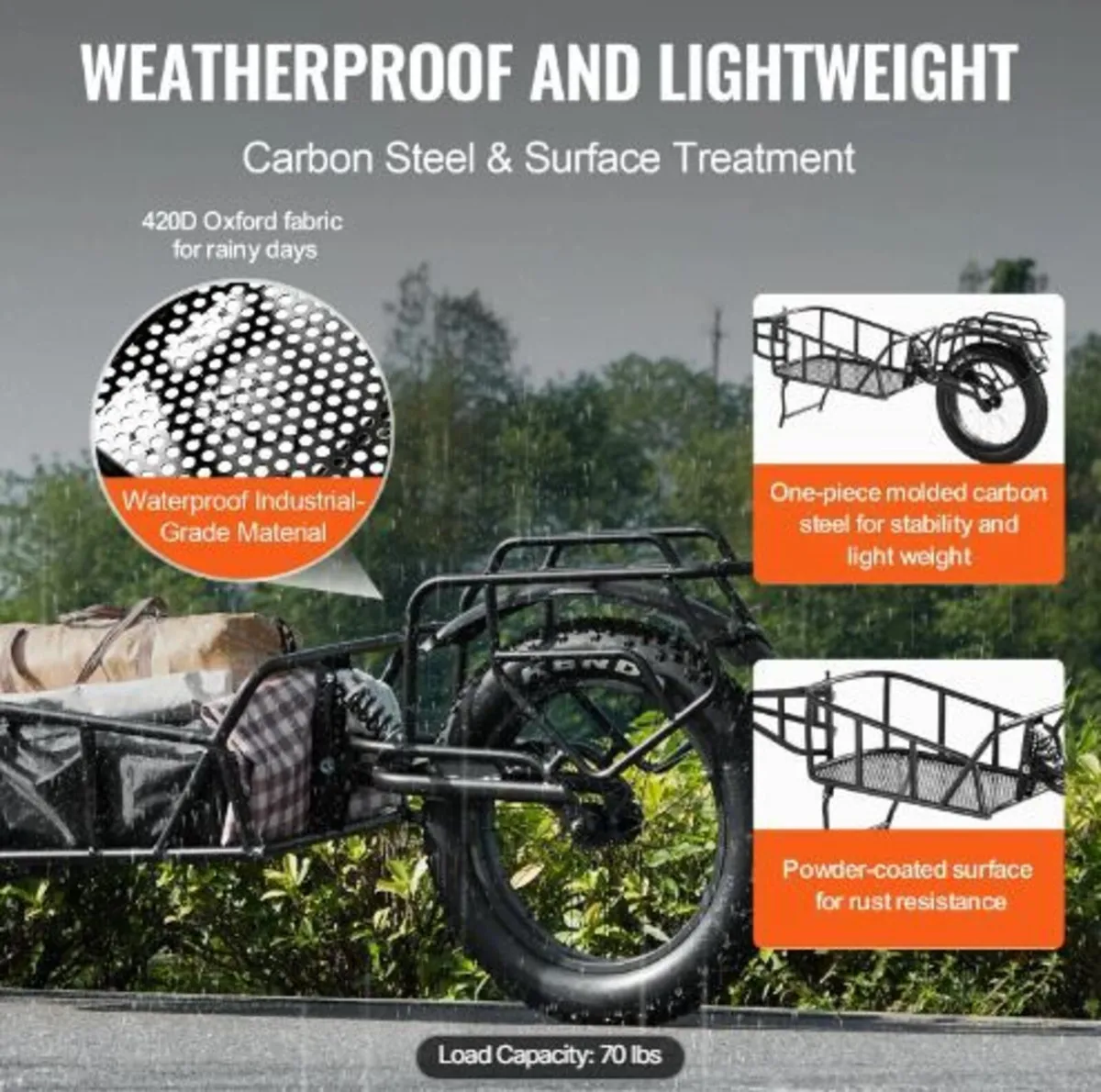 Bike Cargo Trailer, 70 lbs Load Capacity - Image 4