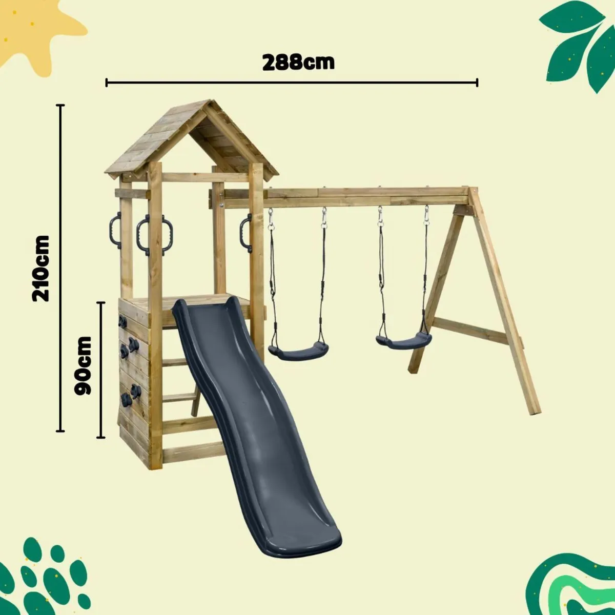Lily Wooden Climbing Tower with Swings 1.75m Slide - Image 3