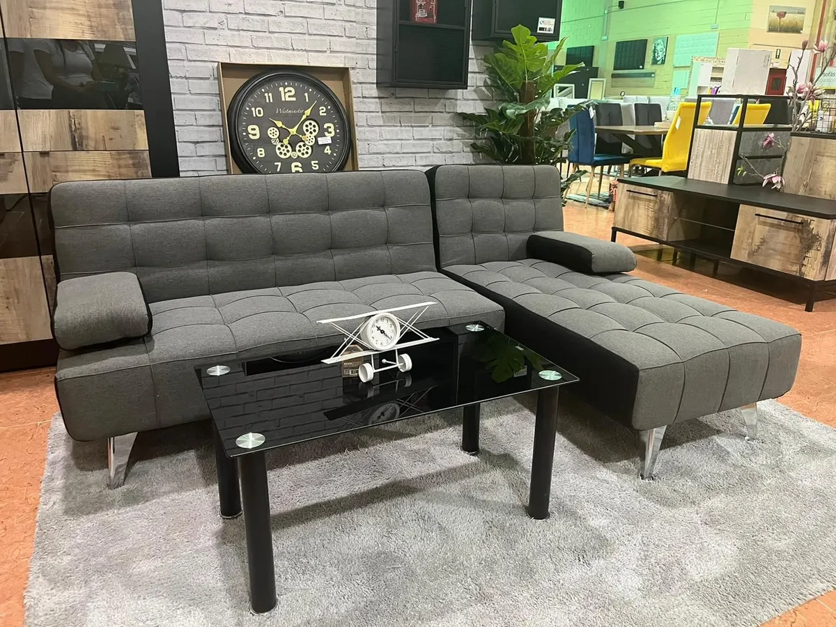 🛋️ DARK GREY Fabric Sofa Bed, Chaise & Cushions - Image 1