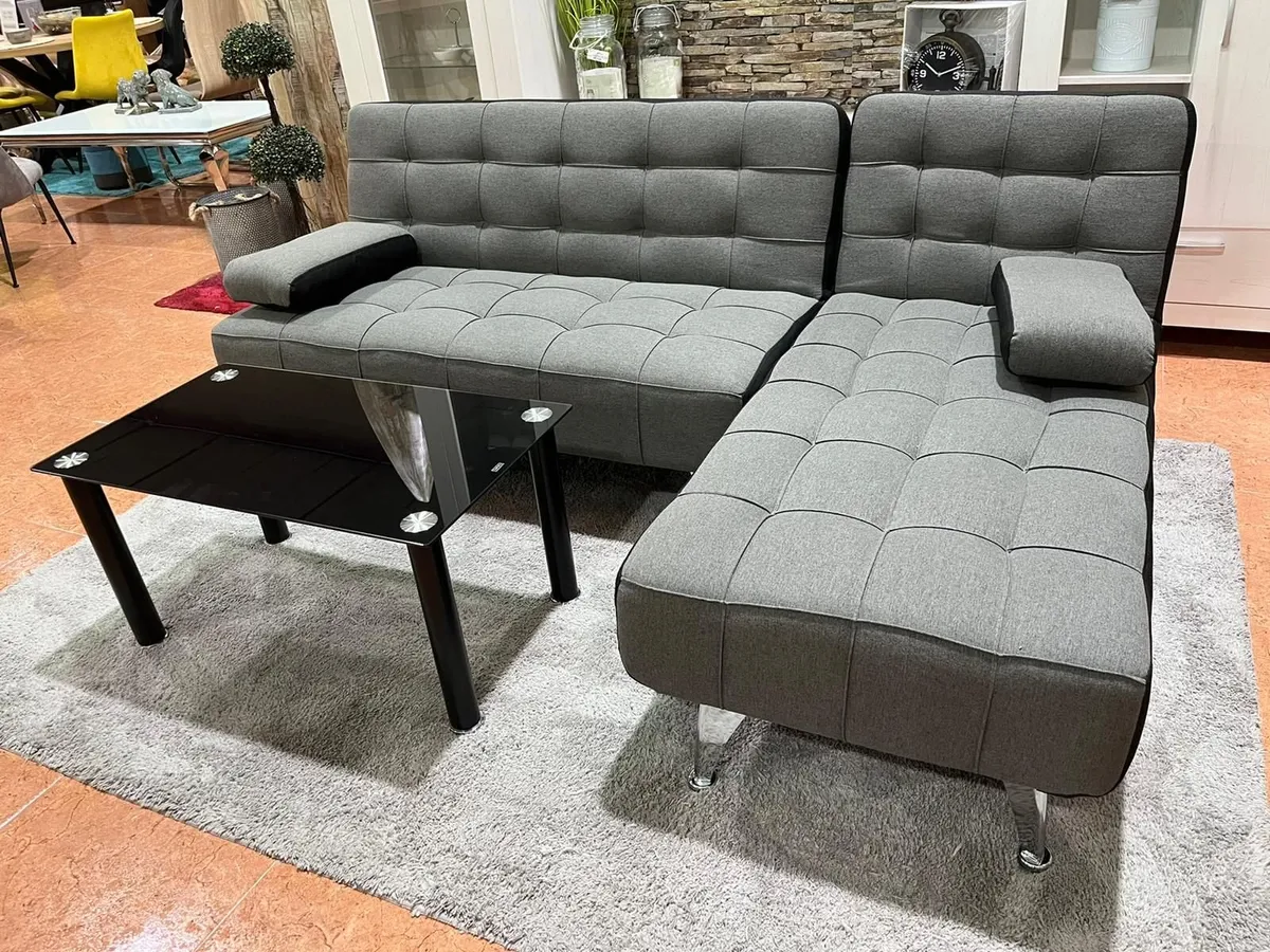 🛋️ DARK GREY Fabric Sofa Bed, Chaise & Cushions - Image 2