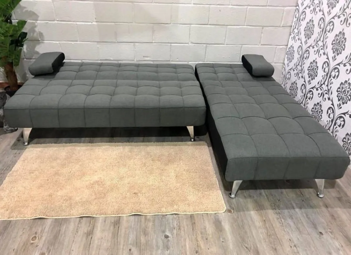 🛋️ DARK GREY Fabric Sofa Bed, Chaise & Cushions - Image 3