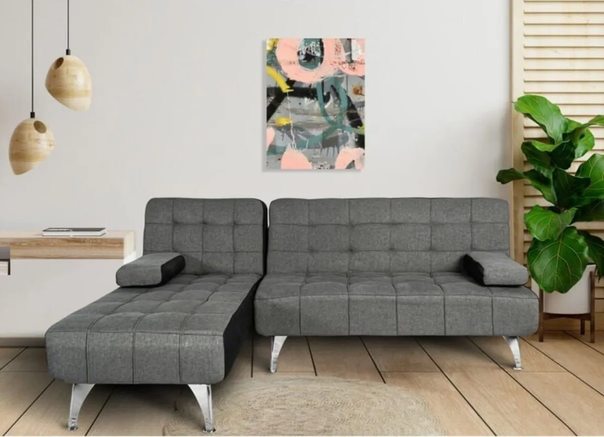 🛋️ DARK GREY Fabric Sofa Bed, Chaise & Cushions - Image 1