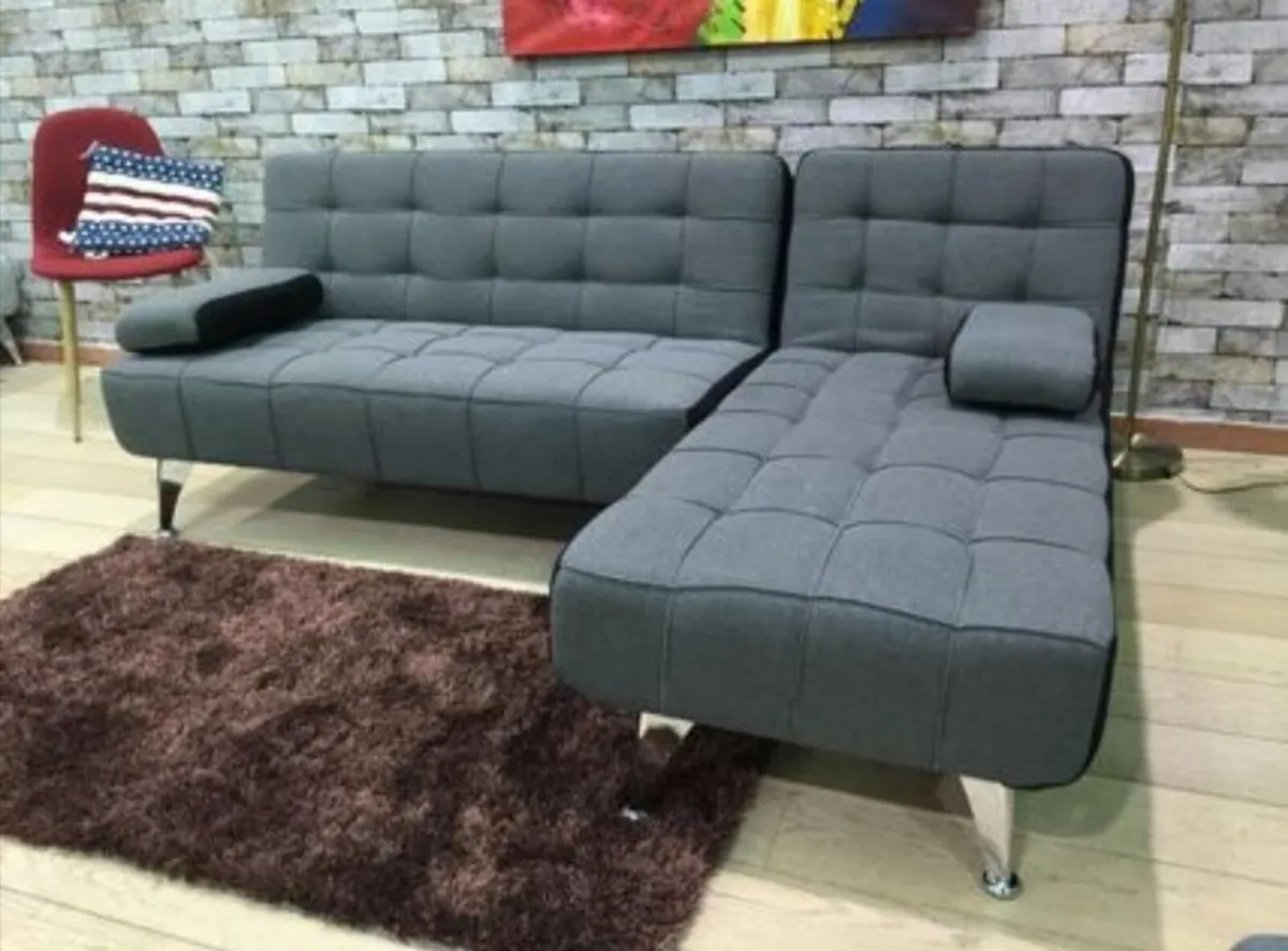 🛋️ DARK GREY Fabric Sofa Bed, Chaise & Cushions - Image 1