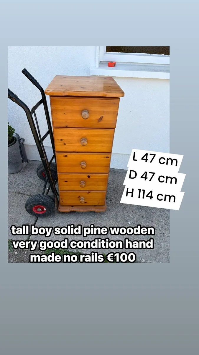 tall chest of drawers / tall boy unit pine - Image 1