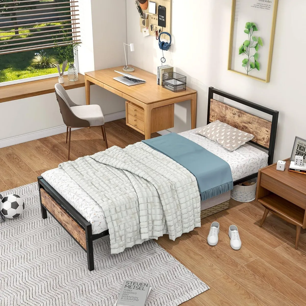 Jelute Size Metal Platform Bed Frame Wooden - Image 4