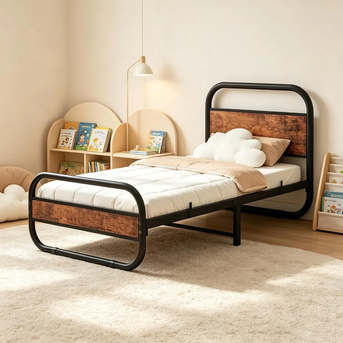 Bed Frame with Wood Headboard and Footboard Metal - Image 1