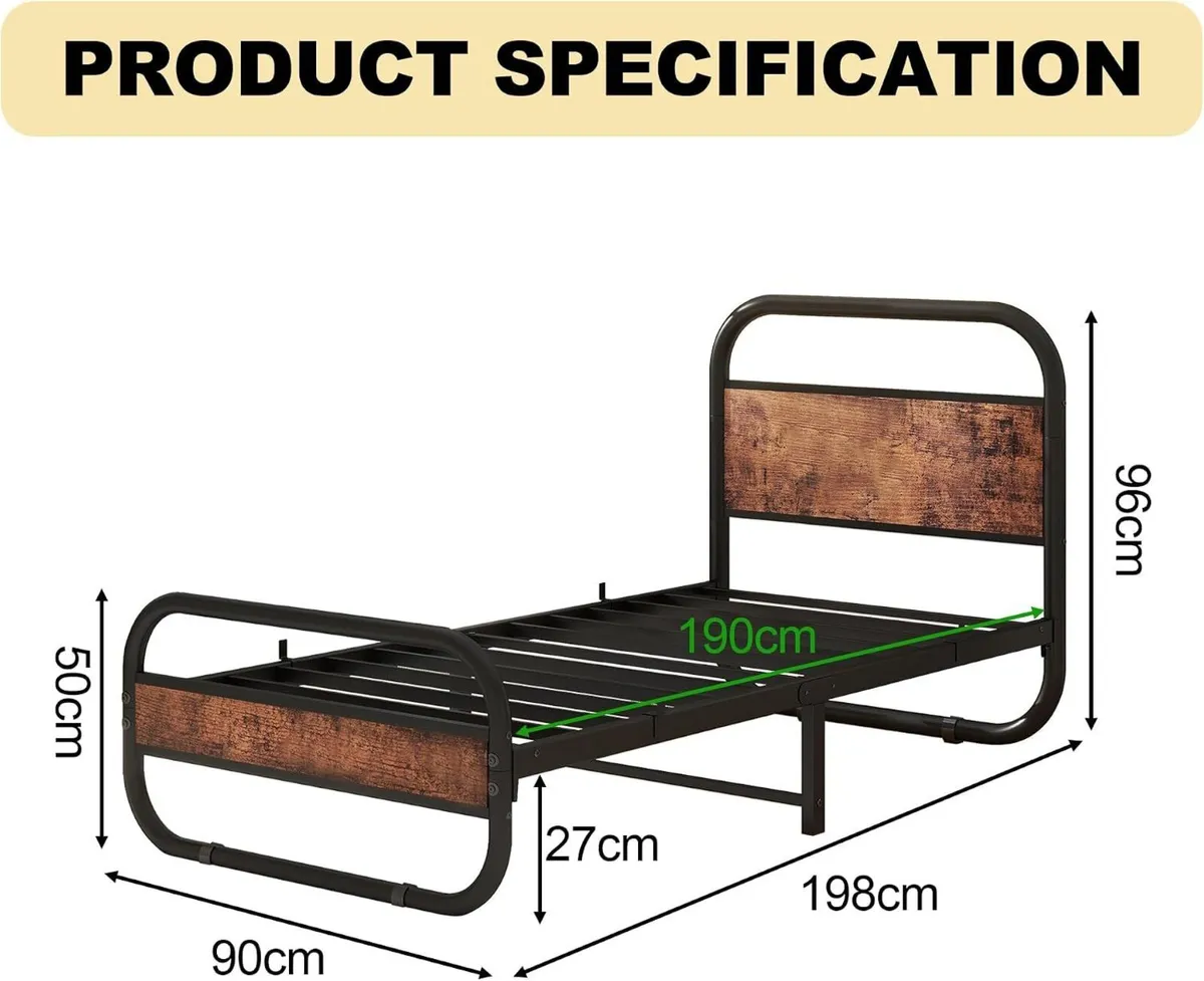Bed Frame with Wood Headboard and Footboard Metal - Image 2
