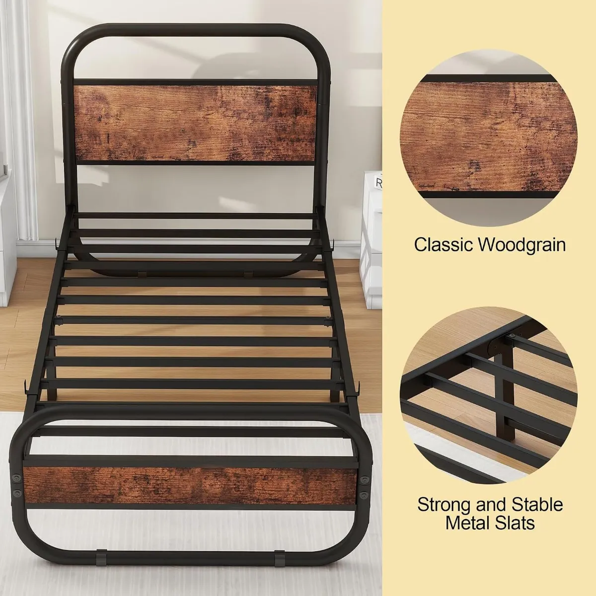Bed Frame with Wood Headboard and Footboard Metal - Image 4