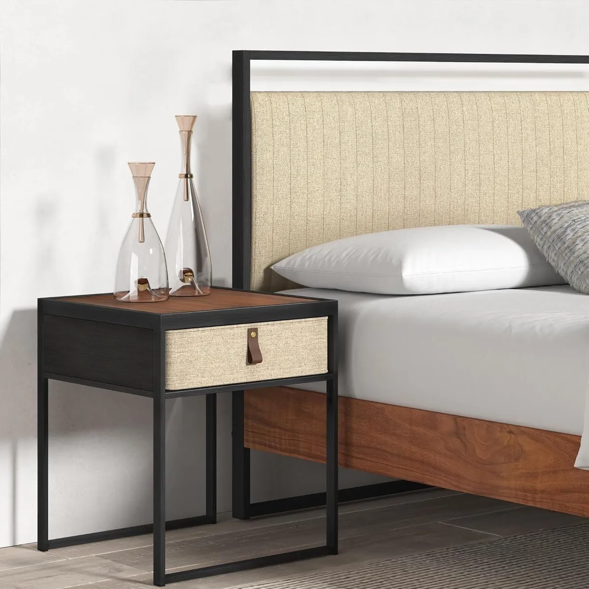 Zinus Ilsang Nightstand 45x43x52CM Metal and Wood - Image 1