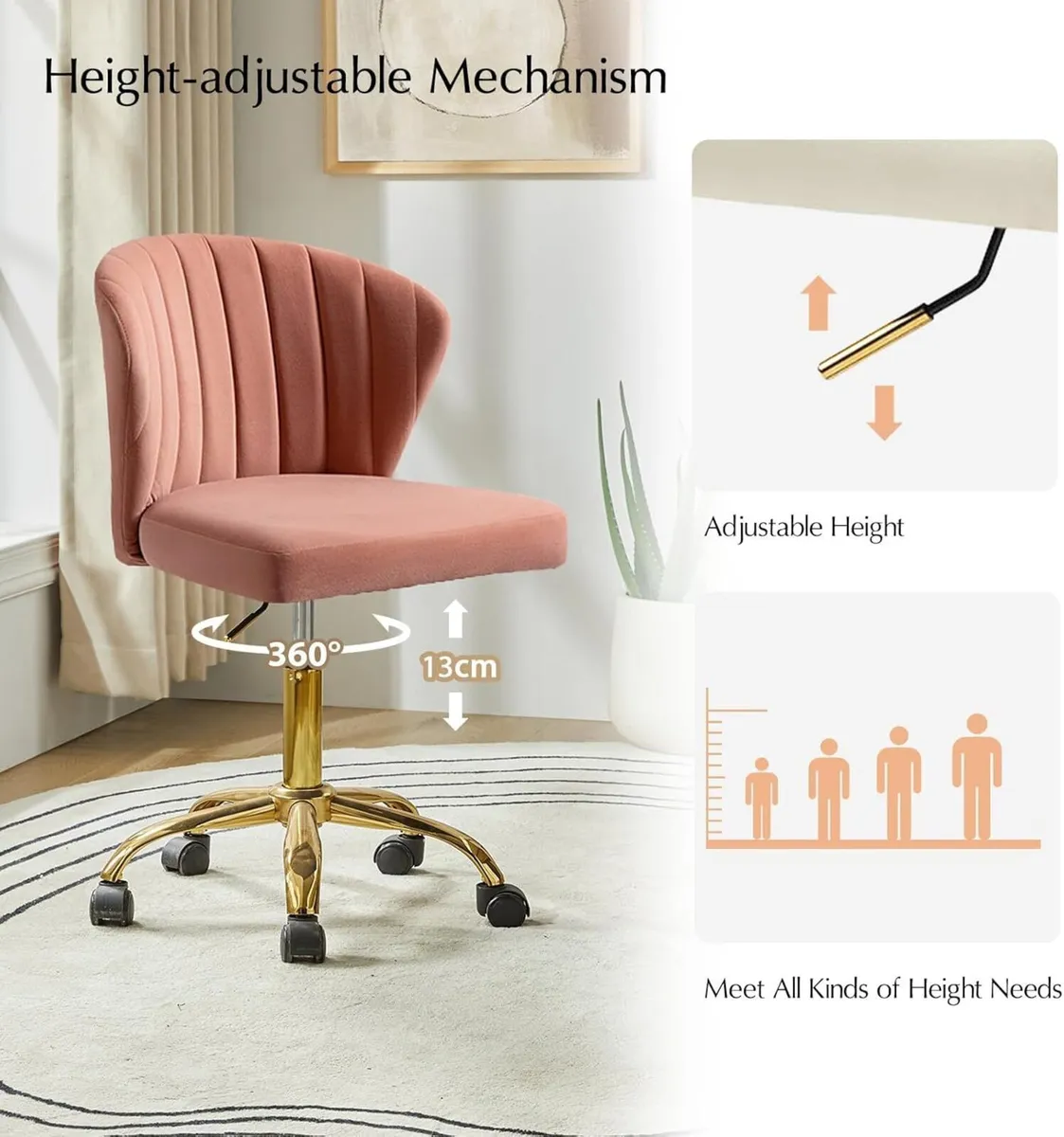 Swivel Office Chair Armless Desk Height - Image 3