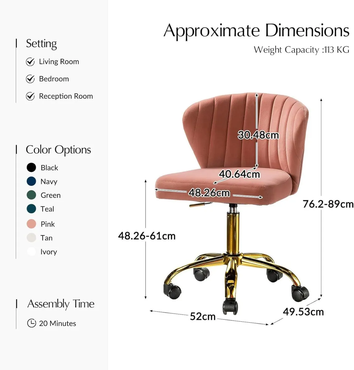 Swivel Office Chair Armless Desk Height - Image 2