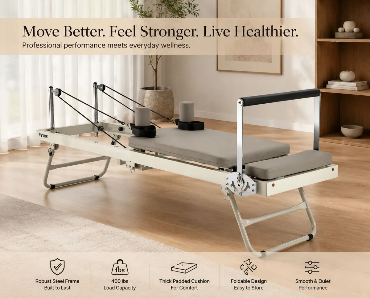 Foldable Pilates Reformer Machine Compact Home Gym - Image 1