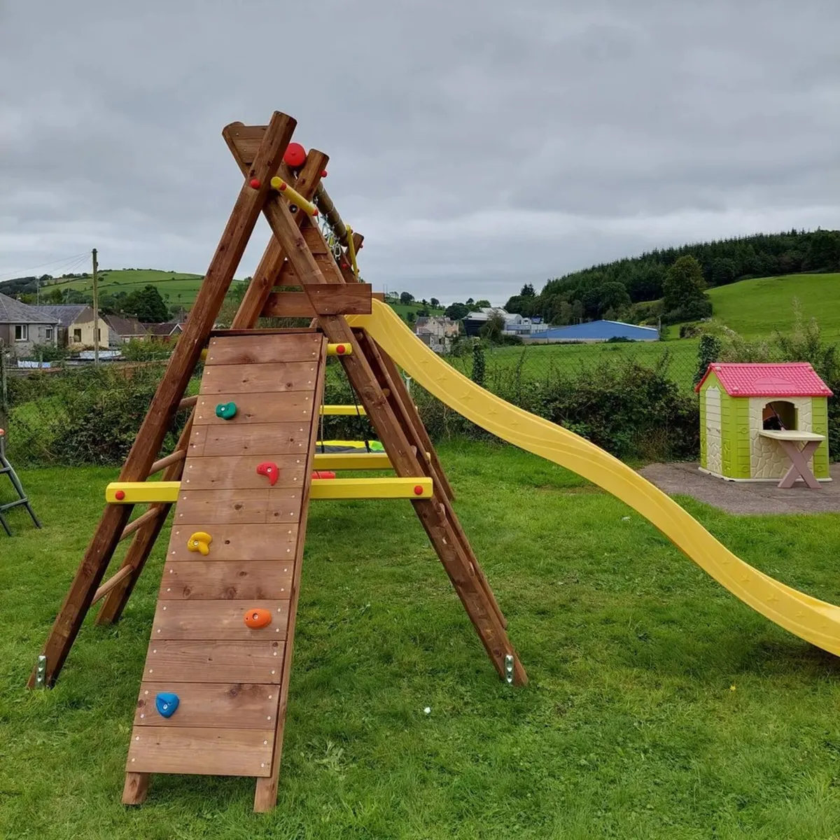 Bosse Wooden Swing Set with Slide & Climbing Wall - Image 4