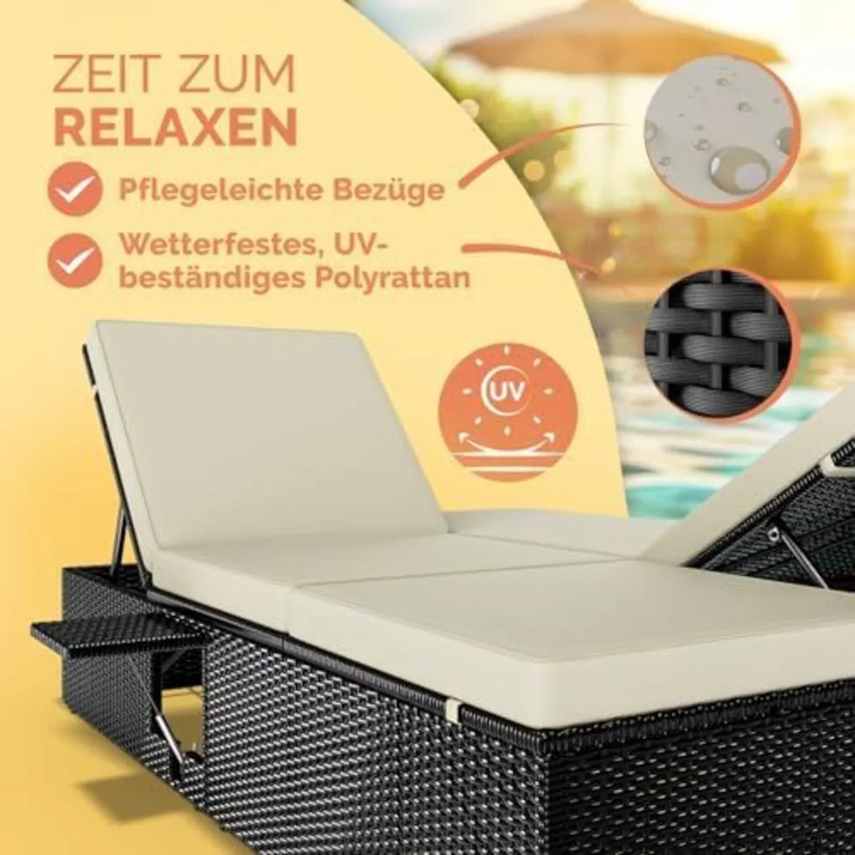 Double Sun lounger with table attached Sun Lounger - Image 4